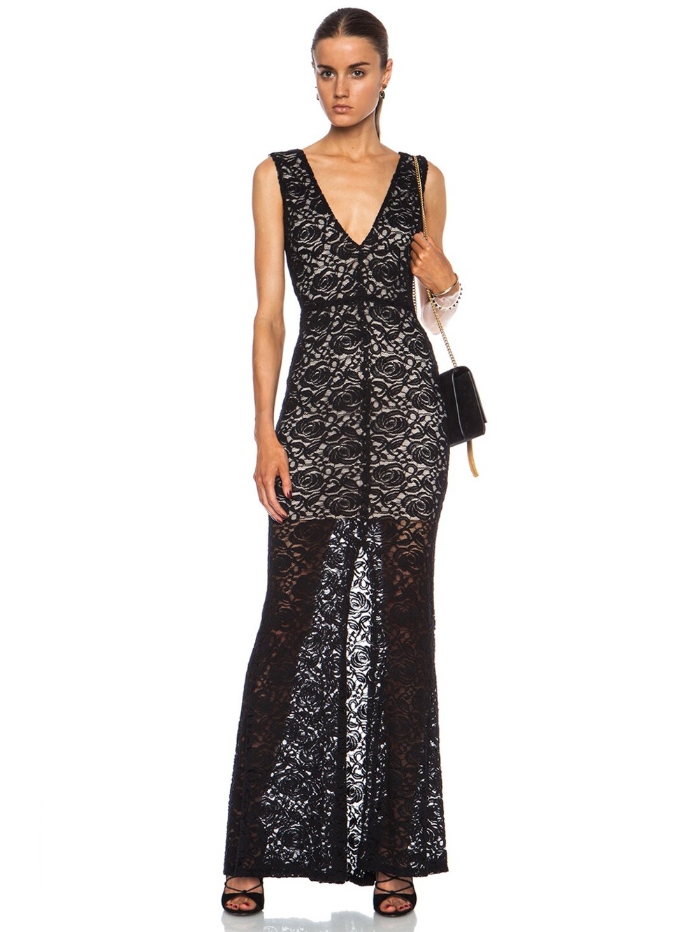 NWT Alice + Olivia Mia Cotton-Blend Black Lace Maxi, size 8